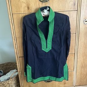 Tory Burch Green & Navy Tunic Top
